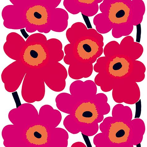 Marimekko’s Unikko fabric features the iconic floral pattern by Maija Isola in classic shades of red. The fabric is made of heavyweight cotton and printed in Finland. Marimekko Wallpaper, Marimekko Pattern, Scandinavian Fabric, Marimekko Fabric, Motifs Textiles, Crochet Tapestry, Oil Cloth, Arte Floral, Marimekko