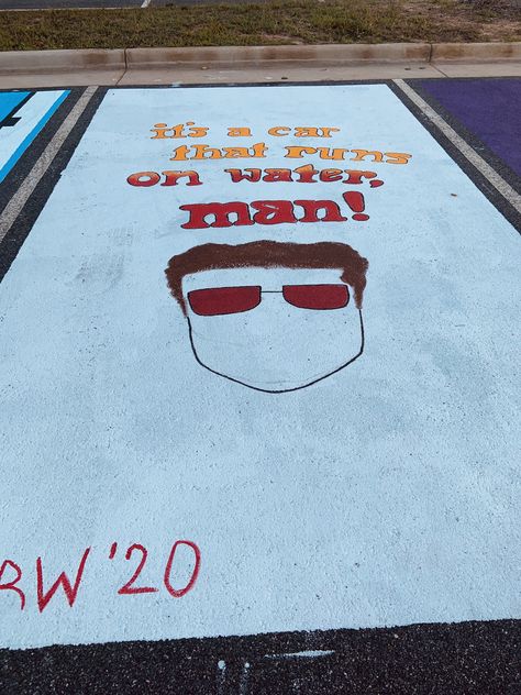 Hyde quote from That 70’s Show for Senior parking spot painting:) #That70sShowArt #That70sShowAesthetic The Office Parking Spot Painting, That 70s Show Aesthetic, Painted Parking Spaces Ideas, Parking Lot Painting, Parking Spot Painting, Parking Spot, Parking Space, That 70s Show, Graduation Cap Designs