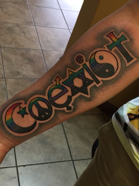 The new standard for Coexist tattoos Coexist Tattoo Ideas, Coexist Tattoo, Rose Tattoos For Women, Rose Tattoos, Polynesian Tattoo, Tattoos For Women, Tatting, Tattoos