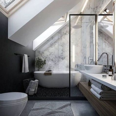 Modern Contemporary Bathroom, Loft Bathroom, Contemporary Bathroom Designs, Attic Bathroom, Bad Inspiration, Design Salon, Large Bathrooms, Contemporary Bathrooms, Bathroom Layout