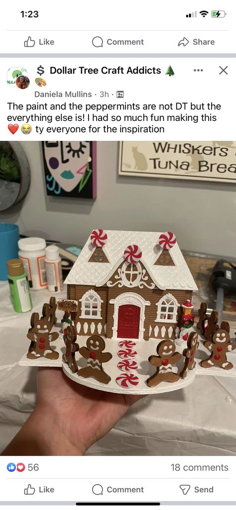 Dollar Store Gingerbread House, Fake Gingerbread House Diy, Gingerbread Diy Crafts, Faux Gingerbread, Gingerbread House Craft, Diy Christmas Village Displays, Diy Gingerbread, Gingerbread Ideas, Holiday Houses