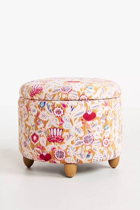 Johanna Floral Louise Storage Ottoman | Anthropologie Floral Ottoman, Ceramic Stool, Floral Upholstery, Apartment Style, Ottoman Stool, Linen Upholstery, Beauty Gifts, Garden Stool, Ottoman Bench