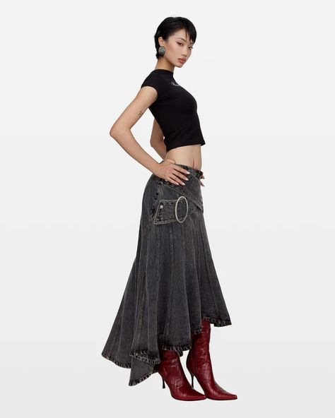 SKIRTS – BUPBES Midi Skirt Outfit, Maxi Skirt Outfits, Denim On Denim, Denim Maxi, Skirt Outfit, Mode Streetwear, Fashion Killa, Skirt Outfits, Look Cool