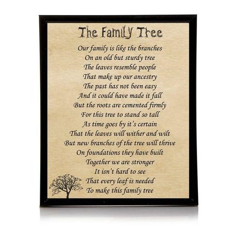 The Family Tree Poem 10x8 Picture With Optional Frame   Brand New Ideal Gift The picture is printed on 10inch x 8inch 260gsm photo paper. There are 3 options available to purchase. The picture can be sent plain so you can add it to your own frame, it can be laminated which protects the picture and is easily wiped clean or it can be purchased within a 10x8 black photo frame. The photo frame can be hung or can be free standing. All orders are dispatched within 48 hours after payment is received. We do post worldwide but please be aware that custom/import charges and taxes are not covered in the item price. The responsibility for these charges will be of the buyer. The following gives a estimated delivery time for the product Delivery to Europe in 3 to 12 working days Delivery to the rest of Family Tree Poem, Family Tree Quotes Roots, Family Tree Quotes, Old Cd Crafts, Genealogy Gifts, Tree Poem, Family Poems, Sympathy Quotes, Family Tree Genealogy