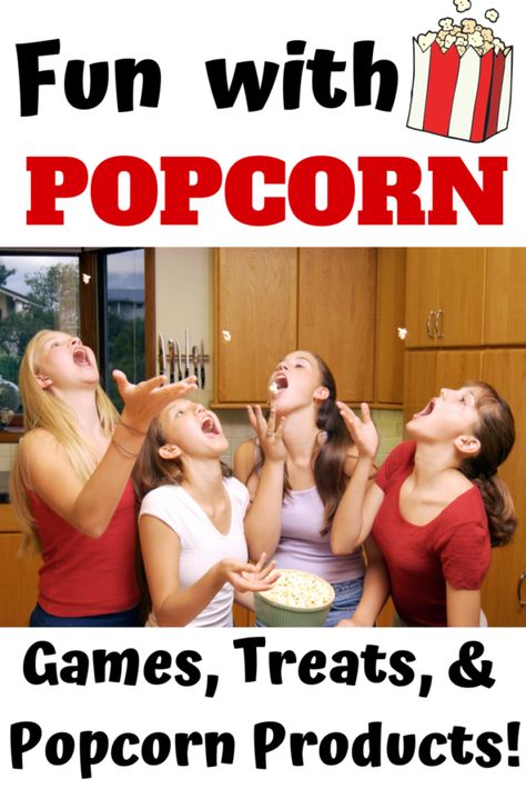 Fun with popcorn ~ Popcorn games, popcorn recipes, popcorn activities, and best popcorn products! Games With Popcorn, Popcorn Games Activities, Popcorn Activities, Popcorn Games, Family Fun Night Ideas Kids, Tambola Game, New Years Eve Games, Popcorn Treats, Best Popcorn