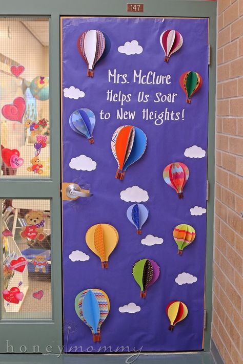 hot air balloons teacher door Preschool Door Decorations, Teacher Appreciation Door Decorations, Balloon Door, Spring Classroom Door, Preschool Door, Teacher Door Decorations, Teacher Appreciation Doors, Spring Door Decoration, School Door Decorations