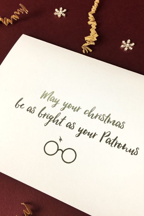 Christmas Cards With Gold Foil, Christmas Cards Harry Potter, Harry Potter Christmas Card Ideas, Harry Potter Christmas Cards Diy, Harry Potter Christmas Quotes, Harry Potter Present Ideas, Merry Christmas Harry Potter, Harry Potter Christmas Cards, Harry Potter Christmas Card