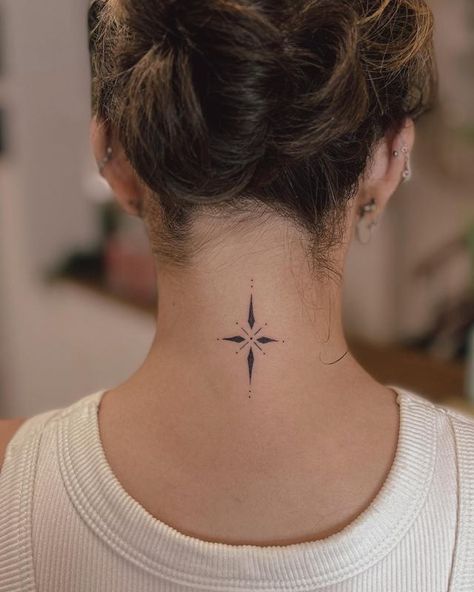 Behind The Neck Tattoos, Back Of Neck Tattoos For Women, Neck Tattoos For Women, North Star Tattoos, Small Star Tattoos, Small Neck Tattoos, Side Neck Tattoo, Back Of Neck Tattoo, Neck Tattoos Women