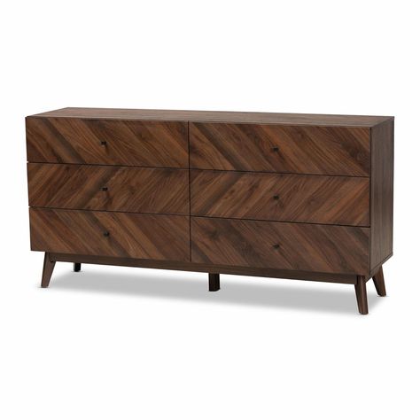 Walnut Dresser, Mid Century Modern Dresser, Vertical Design, Baxton Studio, Modern Dresser, Double Dresser, Visual Texture, 6 Drawer Dresser, Modern Storage