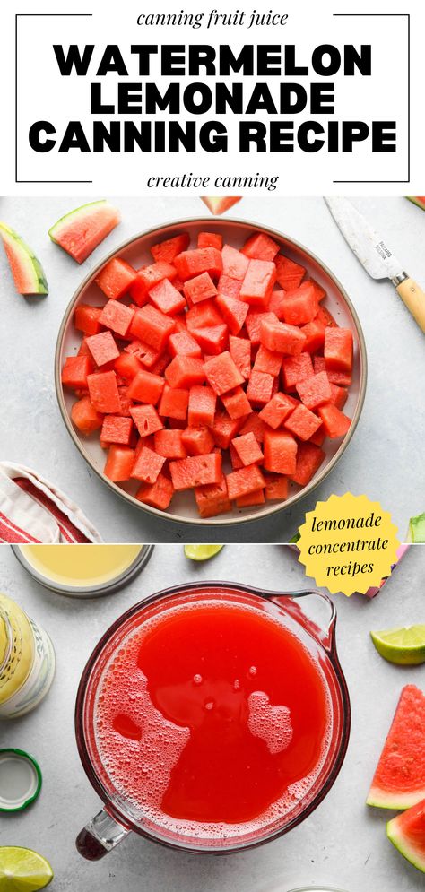 Uncover the magic of preserving the refreshing flavors of summer with our watermelon lemonade canning recipe. This guide is perfect for those who are looking for unique watermelon recipes for canning. Make your summer last longer with this delightful canning drink that adds a wonderful variety to your home canning fruit juice recipes. Watermelon Canning Recipes, Canned Watermelon, Canning Watermelon, Lemonade Concentrate Recipe, Recipe Lemonade, Recipes For Canning, Watermelon Jam, Watermelon Syrup, Watermelon Juice Recipe