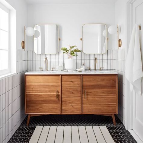 Mid Century Modern Bathroom, Double Bath, Mid Century Bathroom, Double Bathroom Vanity, Bathroom Renos, Single Bathroom Vanity, My New Room, Bathroom Makeover, Bathroom Renovation