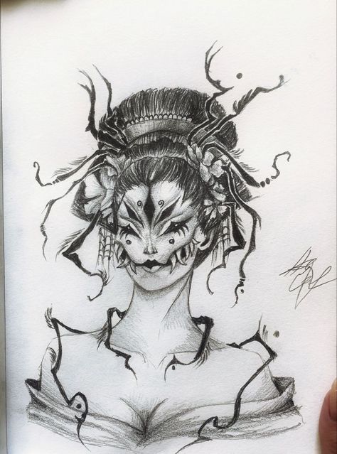 #CoolTattoos #TattooArt #InkMaster #TattooDesigns #InkedUp #TattooLovers #InkInspiration #TattooIdeas #CreativeInk #TattooStyle Jorogumo Character Design, Jorogumo Art, Jorogumo Yokai, Jorogumo Tattoo, Oni Drawing, Demon Geisha, Geisha Drawing, Art Geisha, Line Tattoo Ideas