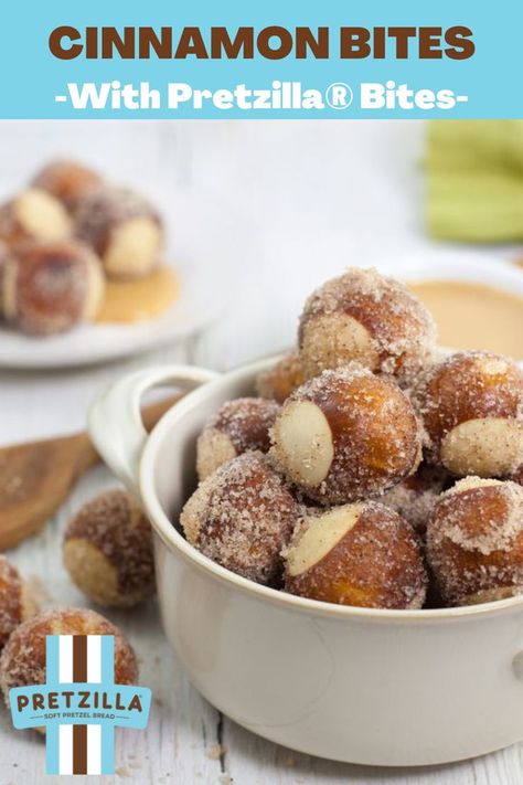 These delicious Pretzilla® Bites are coated in melted butter and rolled in Mexican chili and cinnamon sugar, then drizzled with a rich Mexican chocolate sauce and dulce de leche. Pretzilla Recipes, Pretzilla Bites, Cinnamon Sugar Bites, Mexican Chocolate Sauce, Cinnamon Bites, Soft Pretzel Bites, Pretzel Bread, Mexican Chili, Vegan Party