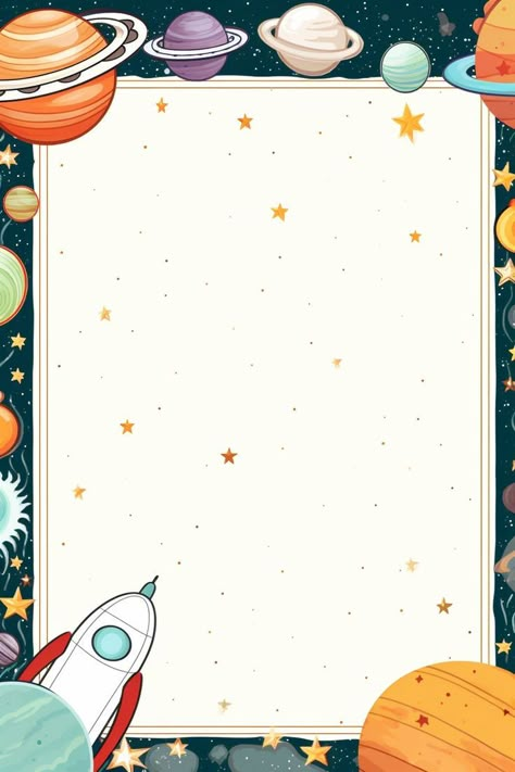 Space Theme Page Border, Space Border Design, Space Theme Background, Planet Background, Background A4, Butterfly Watercolor Painting, Painting Clipart, Hearts Paper Crafts, Tata Surya