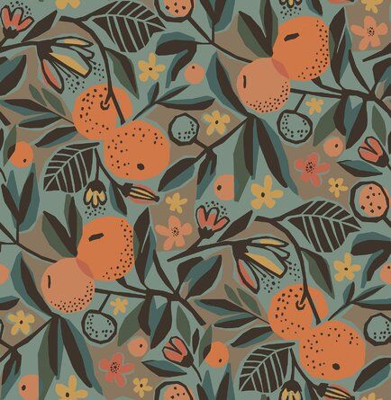 Pip And Lo Wallpaper, Fruit Peel, Fruit Wallpaper, Teal Wallpaper, Peel Stick Wallpaper, Best Fruits, Orange Grey, Watercolor Design, Wallpaper Samples