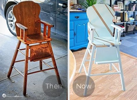 Striped Wooden High Chair Chair Makeover Ideas, Furniture Remodel, Vintage High Chairs, Wooden High Chair, Upcycle Dresser, Wooden High Chairs, Furniture Remodeling, Shabby Chic Nursery, Furniture Redos