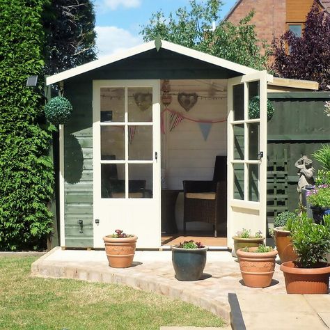 Sol 72 Outdoor Hassan 6.5 x 5 Ft. Shiplap Summer House & Reviews | Wayfair.co.uk Wooden Summer House, Tongue And Groove Walls, Garden Playhouse, Corner Summer House, Shiplap Cladding, Apex Roof, Summer Houses, Garden Workshops, Garden Sheds