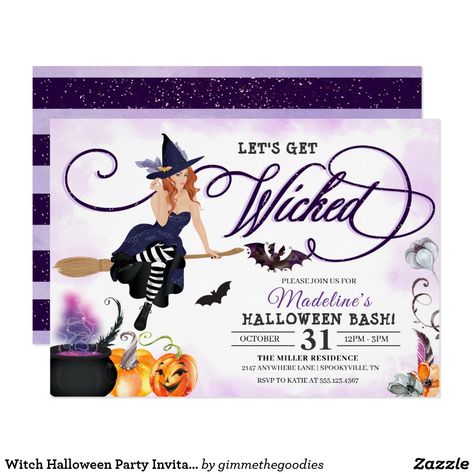 Witch Halloween Party Invitation Flying Witch Halloween, Witch Halloween Party, Witches Halloween Party, First Birthday Party Favor, Birthday Party Plates, Owl Birthday Parties, Favor Boxes Birthday, Witch Party, Halloween Invitation