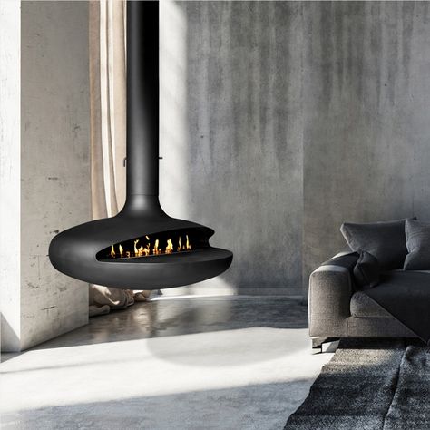 Eco Fireplace, Biofuel Fireplace, Suspended Fireplace, Fireplace Modern, Hanging Fireplace, Floating Fireplace, Ventless Fireplace, Outdoor Bathroom Design, Ethanol Fireplace