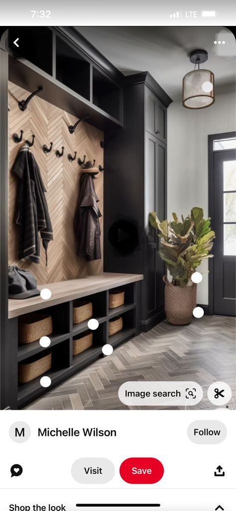 Black Lockers Mudroom, Mudroom Big Family, Modern Lockers Mudroom, Laundry Room Locker Ideas, Dark Grey Mudroom, Dark Gray Laundry Room, Black Mud Room, Dark Mudroom, Moody Laundry Room