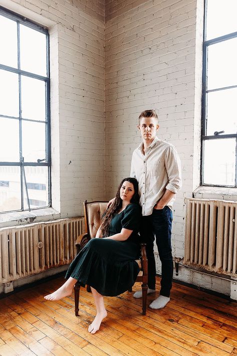 Couples Photoshoot With Chair, Couples Chair Poses, Chair Couple Photoshoot, Couple Poses With Chair, Indoor Prom Photos, Indoor Couple Poses, Couple Chair Poses, Couple Sitting Poses On Chair, Home Couple Photoshoot Ideas