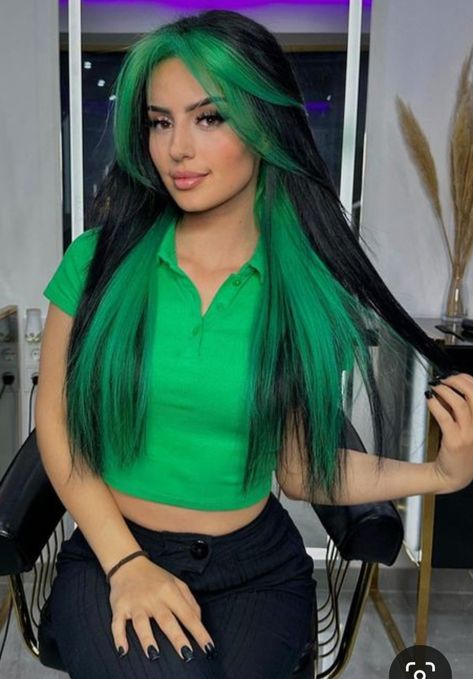 Funky Hair Colors, Color Block Hair, Hair Colour Ideas, Lavender Hair Colors, Ideas For Black Hair, Dark Green Hair, Beauty Hair Color, Hair Color Options, Cute Hair Colors