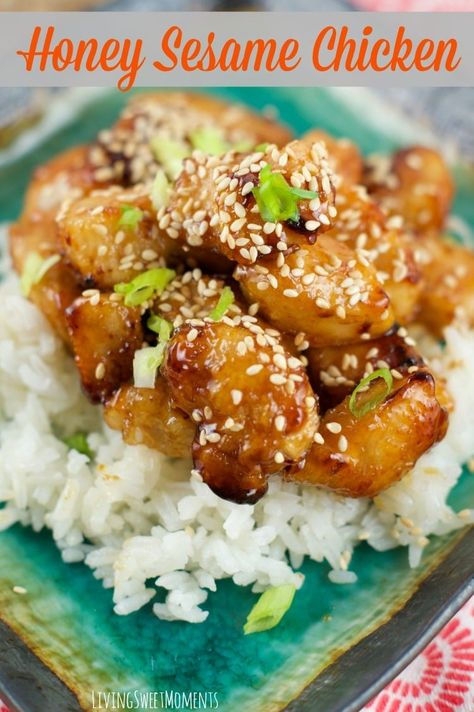 Baked Honey Sesame Chicken, Awesome Chicken, Honey Sesame Chicken, Sesame Chicken Recipe, Honey Sesame, Chinese Cooking Recipes, Easy Chinese Recipes, Restaurant Dishes, Sesame Chicken