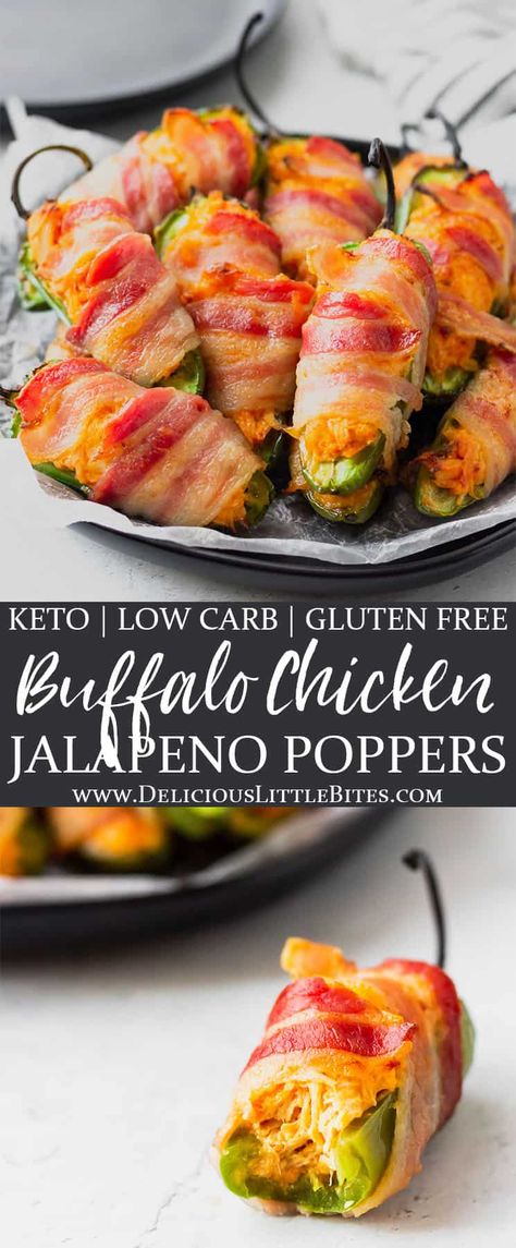 Gluten Free Jalapeno Poppers, Gluten Free Party Food, Bacon Jalapeno Poppers, Chicken Poppers, Bacon Wrapped Jalapeno Poppers, Jalapeno Popper Recipes, Bacon Wrapped Jalapenos, Jalapeño Poppers, Jalapeno Chicken