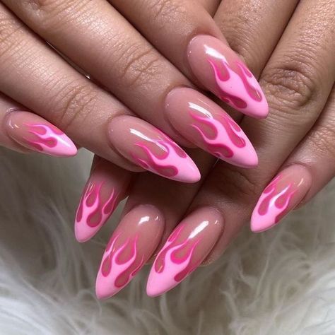 Indie Nails, Neon Nail Art Designs, Pink Flames, Nail Black, Flame Nail Art, Neon Pink Nails, Neon Nail Art, Neon Nail Designs, Nagellack Trends