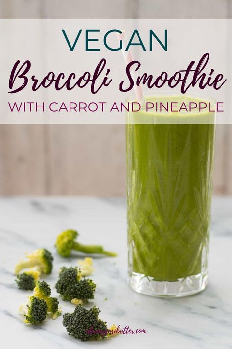 This vegan broccoli smoothie is the quickest, easiest way to get your 5-a-say fix! It's loaded with yummy flavors like lemon, pineapple, carrot and ginger, so you won't even notice the broccoli. You can make it with fresh or frozen broccoli--the colder the better! Carrot Smoothie Recipe, Mocktails Recipes, Broccoli Smoothie, Plant Based Smoothies, Broccoli Carrot, Best Non Alcoholic Drinks, Filling Smoothie, Vegan Broccoli, Vegan Smoothie Recipes