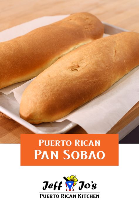 Make this delicious sweet Puerto Rican bread at home! Also known as Pan de Manteca.  Ingredients:  ½ cup water, lukewarm 4 ½ tsp yeast (2 packets) 1 tbs sugar  4 - 4 ½ cups bread flour (at least 12 grams of protein per cup) ¼ cup sugar 1 ½ tsp salt 1 egg 1 cup milk, cold 3 tbs vegetable shortening (or lard) Pizza Empanadas Puerto Rican, Pan Sobao Puerto Rico Recipe, Authentic Puerto Rican Recipes, Puerto Rican Bread, Puerto Rican Breakfast, Pan Sobao, Tamales Ingredients, Spanish Menu, Soba Recipe