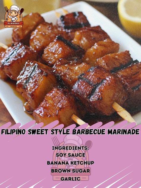 🍢✨ Sweet, smoky, and tangy – this Filipino Sweet Style Barbecue Marinade is sure to make your next BBQ a hit! 🌶️🔥 #PinoyBBQ #GrillTime Filipino Sweet Style Barbecue Marinade Ingredients: Soy sauce (1/2 cup) Banana ketchup (1/4 cup) Brown sugar (2 tbsp) Garlic (4 cloves, minced) Black pepper (1/2 tsp) Lemon juice (2 tbsp) Sprite or 7UP (1/4 cup) Instructions: In a bowl, mix soy sauce, banana ketchup, sugar, garlic, pepper, lemon juice, and Sprite. Marinate meat for 3-4 hours or overnight. ... Barbecue Marinade, Banana Ketchup, Grill Time, Marinate Meat, Daily Recipes, Daily Meals, Sweet Style, 4 Hours, Lemon Juice