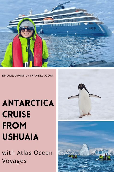 A cruise to Antarctica is truly a bucket list experience.  When taking an Antarctica cruise from Ushuaia, you can either choose the big cruise lines or a smaller, more boutique adventure.  Here's why we chose Atlas Ocean Voyages for our Antarctic experience.  #Antarctica #Ushuaia #AtlasOceanVoyages #LuxuryTravel Best Family Cruises, Antarctica Cruise, Best Cruise Lines, How To Book A Cruise, Carnival Cruise Line, Cruise Lines, Norwegian Cruise Line, Cruise Destinations, Norwegian Cruise