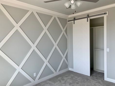 White And Gray Accent Wall, Grey And White Accent Wall, Gray Accent Wall Bedroom, Bathroom Wainscoting, Wall Mirror Decor Living Room, Furniture Color Schemes, Chevron Bedroom, Room Murals, White Wall Paneling