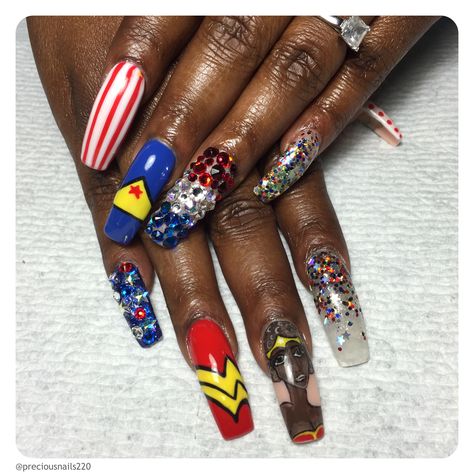 Channeling my inner Wonder Woman. Design Nails, Nail Games, Nail Designs, Wonder Woman, Wonder, Nails, Beauty, Quick Saves, Design