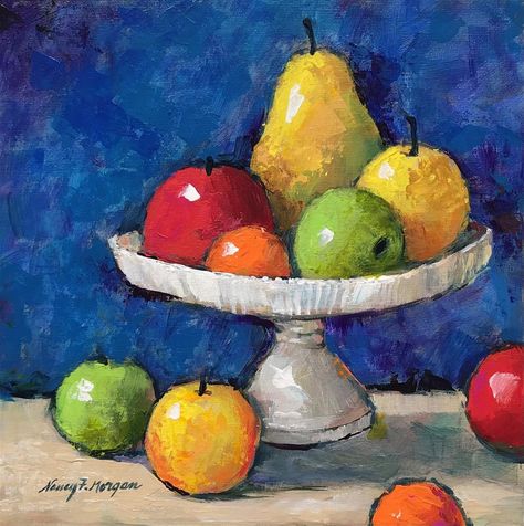 Art Fruit Painting, Still Life Painting Acrylic Fine Art, Painting Fruit Acrylic, Paint Fruit Acrylic, Bowl Of Fruit Painting, Food Painting Acrylic, Fruit Basket Drawing, Fruit Still Life Painting, Painting Of Fruit