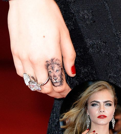 Kendall Jenner's Tiny BFF Ink and More Celebrity Tattoos: Permanent ink makes as bold a beauty statement as a new hair color or red lip hue. Cara Delevingne Tattoo, Small Leo Tattoo, Tattoos For Women On Thigh, Small Lion Tattoo, Tiny Hair, Tatuagem Masculina Pequena, Tattoo Neck, Epic Tattoo, Leo Tattoos