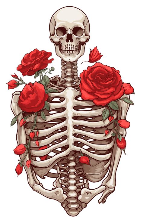 Bones and Botany - Skeleton in combination with red roses #bones and botany #skeleton #red roses Flowers In Skeleton, Bones And Plants, Bones With Flowers Drawing, Skeleton Holding Rose, Flowers Growing Out Of Skeleton, Combination With Red, Bones And Botany, Skeleton Back, Rose Skeleton