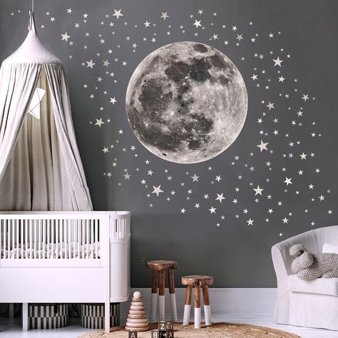 Moon and Stars Fabric Wall Decal for Baby Nursery and - Etsy UK