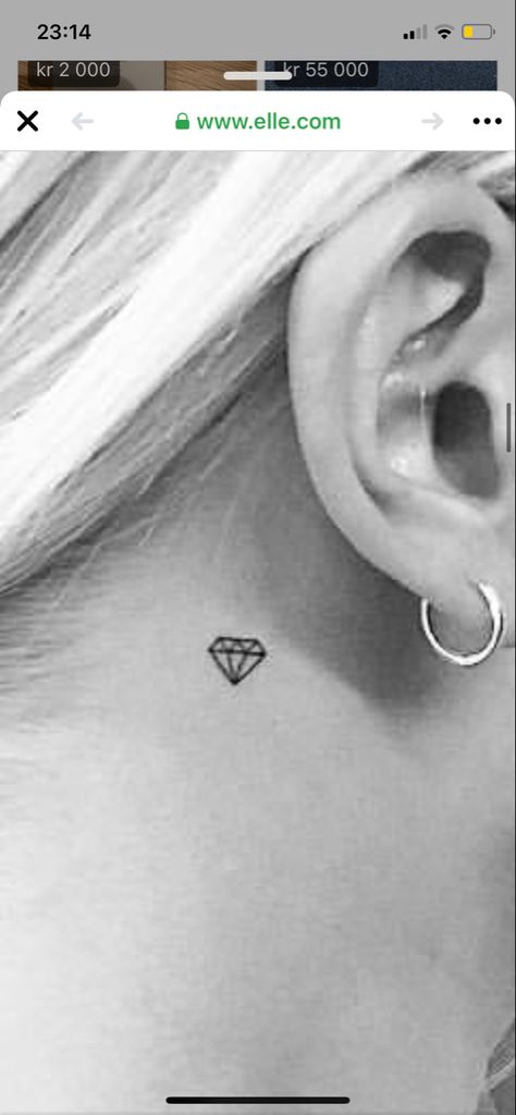 Diamond Behind Ear Tattoo, Diamond Tattoo Behind Ear, Inspo Tattoo, Tattoo Behind Ear, Diamond Tattoo, Diamond Tattoos, Tattoos For Women Flowers, Pretty Tattoos, Behind Ear Tattoo