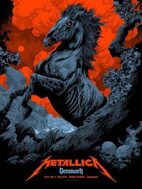 Metallica Merch, Ken Taylor, Stadium Poster, Metallica Art, Greatest Rock Bands, Tour Posters, Logo Illustration, Band Posters, Copenhagen Denmark