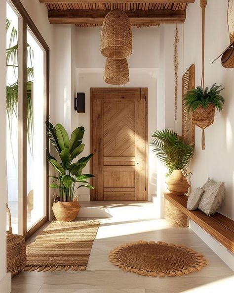 Apartment Decor Entrance, Boho Entry Way, Balinese Interior, Surf Decor, Hallway Design, Interiors Dream, Cozy Room Decor, Entry Way, Living Room With Fireplace