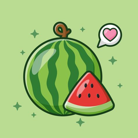 Aesthetic Watermelon Drawing, Watermelon Illustration Cute, Sandia Aesthetic, Watermelon Art Illustrations, Pixel Watermelon, Cute Watermelon Drawing, Draw Watermelon, Watermelon Doodle, Watermelon Character