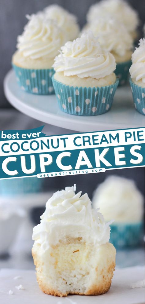 Coconut Cream Cupcakes, Coconut Cupcake Recipes, Cream Pie Cupcakes, Cream Cheese Whipped Cream, Cake Mix Cupcakes, Coconut Mousse, Delicious Cupcakes Recipes, Pie Cupcakes, Coconut Desserts