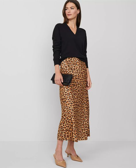 Animal Print Bias Slip Skirt Clothing Lookbook, Silk Skirt Outfit, Wave Sweater, Clothing Business, Knitted Suit, Leopard Skirt, Work Clothing, Tan Woman, Slip Skirt