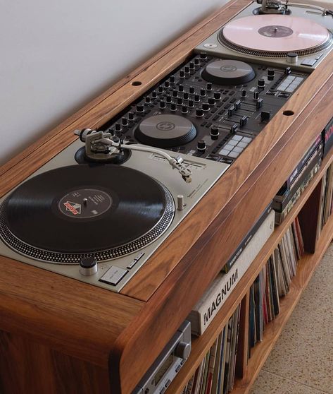 Australian Wood Review | DeVinyl record player cabinet customised in blackwood @kithe_furniture • • • • • Photos @andreajacobphoto • • • • • #woodreview… | Instagram Blackwood Cabinets, Record Player Living Room, Vinyl Player Setup, Turntable Furniture Design, Cd Setup, Record Corner, Vinyl Setup, Record Player Setup, Alcohol Cabinet