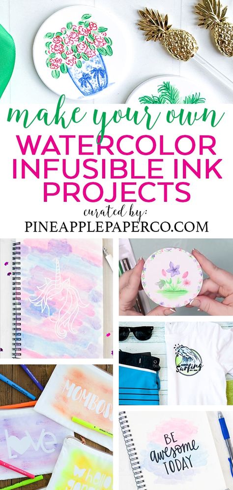 DIY Watercolor Painting Ideas with Cricut Infusible Ink Markers & Pens to make shirts, coasters, tote bags and more! Curated by Pineapple Paper Co. #cricut #infusibleink #cricutmade #watercolorpainting #watercolortutorial #watercolorflowers #diycoasters #silhouettecameo Watercolor Painting Ideas, Pen Projects, Diy Makeup Bag, Marker Crafts, Ink Markers, Mermaid Diy, Diy Watercolor Painting, Watercolor Projects, Watercolor Paintings Abstract