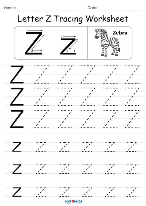 Free Printable Letter Z Tracing Worksheets Letter Z Worksheets For Preschool, Z Tracing Worksheet, Free Printable Letters, Kindergarten Learning Activities, Printables Free Kids, Kindergarten Learning, Tracing Letters, Letter Z, Tracing Worksheets