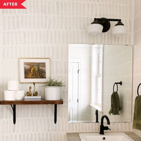 Before and After: DIY Budget Paint Job to Look Like High-End Wallpaper | Apartment Therapy Paint Stamps For Walls, One Wall Kitchen Ideas, Diy Paint Stencil, Wall Kitchen Ideas, High End Wallpaper, Sponge Wall, Fake Wallpaper, One Wall Kitchen, Wallpaper Walls