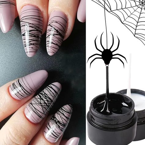 nails, nail design, nail art, halloween, halloween nails, fall aesthetic, fall nails, fall inspo Nail Art Spider, Drawing Spider, Nail Art Paint, Spider Gel, Spider Drawing, Web Patterns, Gel Liner, Black And White Drawing, Creative Drawing